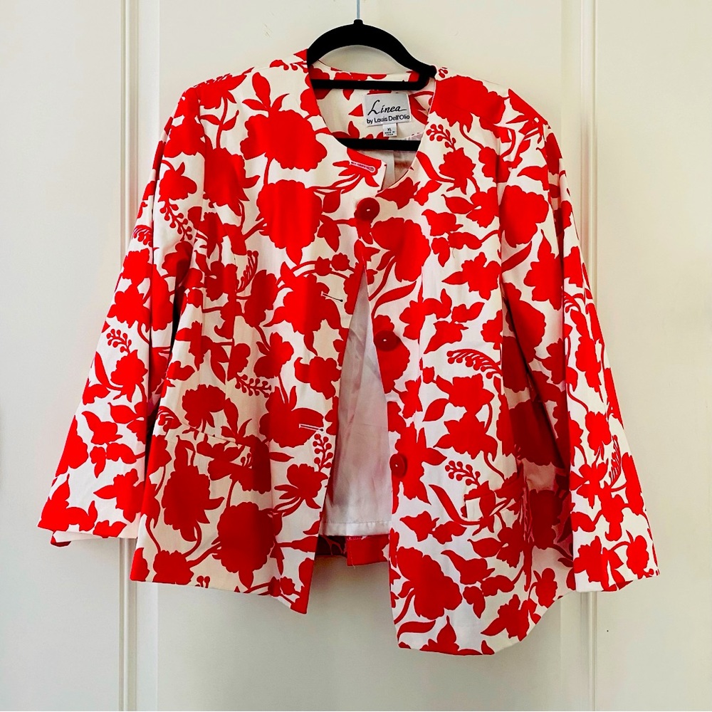 Linea by Louis Dell’Olio red floral blazer jacket vintage women’s XL coat